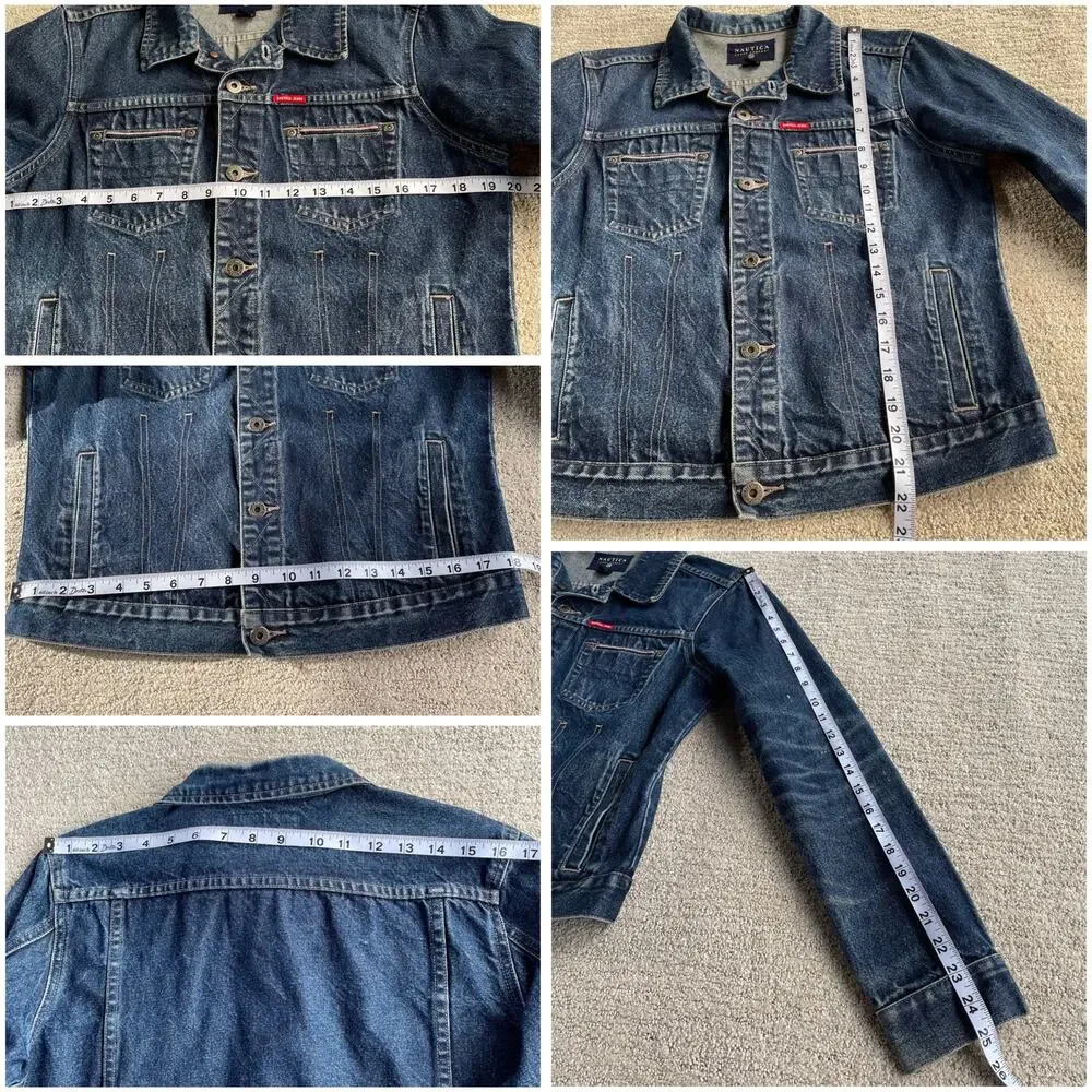 🔥Vintage Nautica Y2K Trucker Grunge Dark Wash Blue Denim Jacket Women Size M-L - Picture 15 of 15
